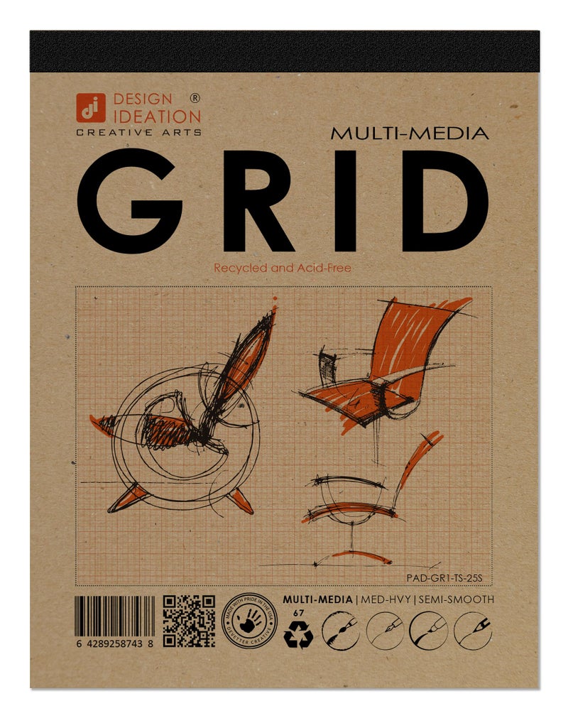 Design Ideation Grid PAD. Removable Sheet. Premium Paper. Smart-Bind Reinforced Lay Flat Binding. Orange Grid. (8.5" X 11") PAD-2550-TS (1 Book) - Image 1